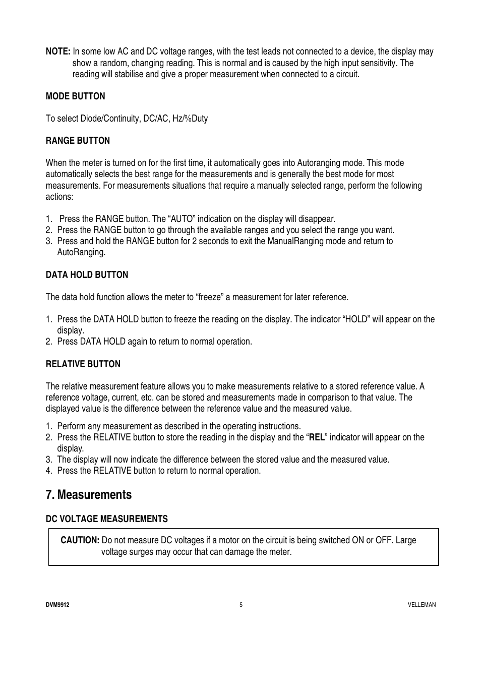 Measurements | Velleman DVM9912 User Manual | Page 5 / 53