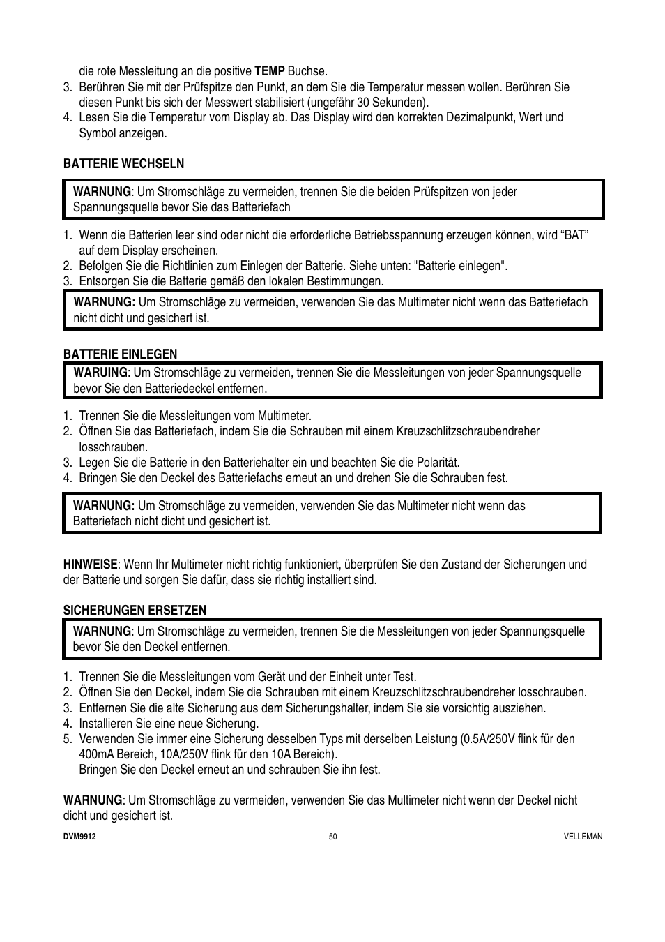 Velleman DVM9912 User Manual | Page 50 / 53