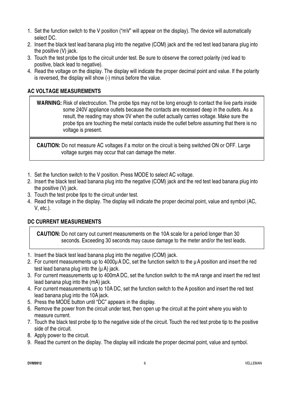 Velleman DVM9912 User Manual | Page 6 / 53