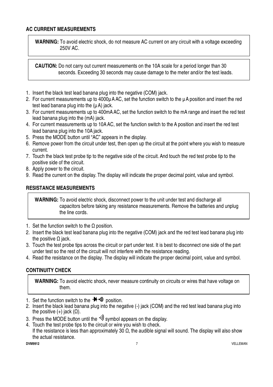 Velleman DVM9912 User Manual | Page 7 / 53