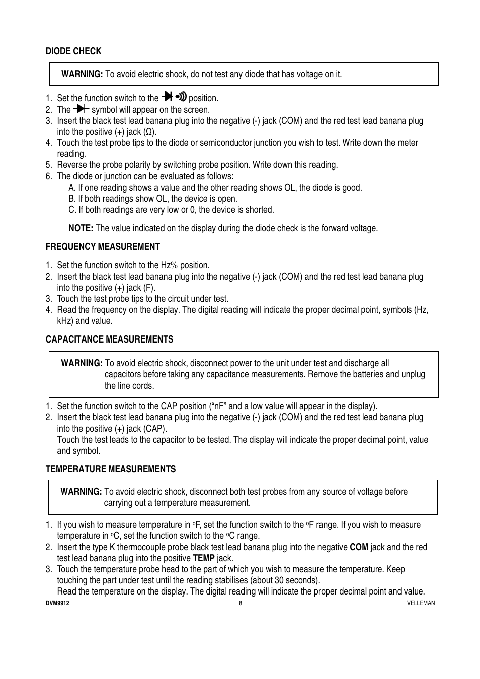 Velleman DVM9912 User Manual | Page 8 / 53