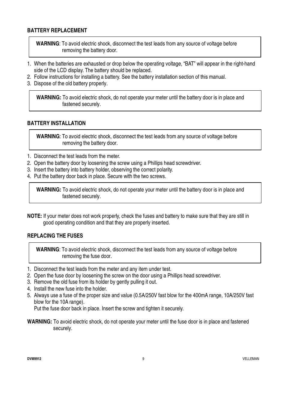 Velleman DVM9912 User Manual | Page 9 / 53