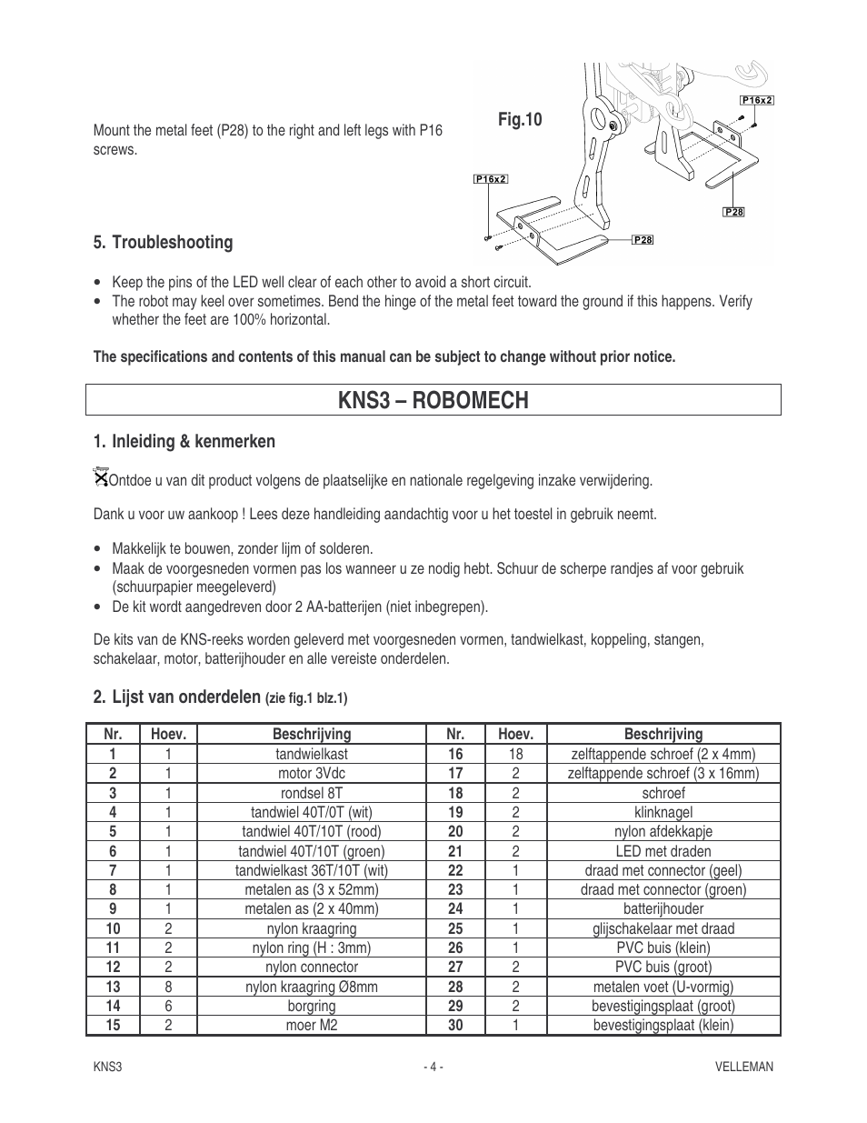 Kns3 – robomech | Velleman KNS3 User Manual | Page 4 / 9