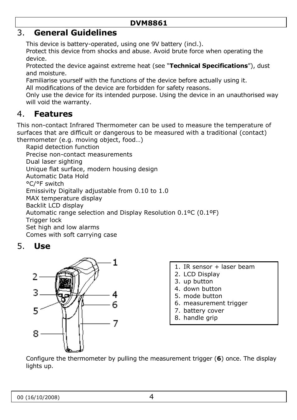 General guidelines, Features | Velleman DVM8861 User Manual | Page 4 / 32