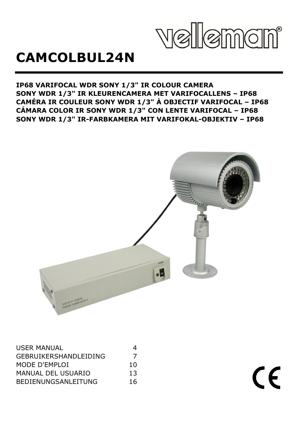 Velleman CAMCOLBUL24N User Manual | 20 pages