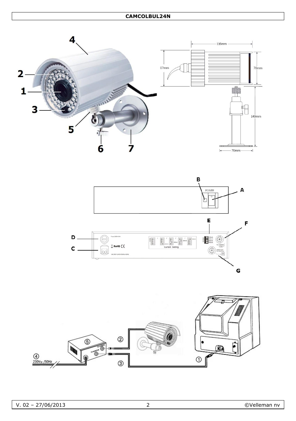 Velleman CAMCOLBUL24N User Manual | Page 2 / 20