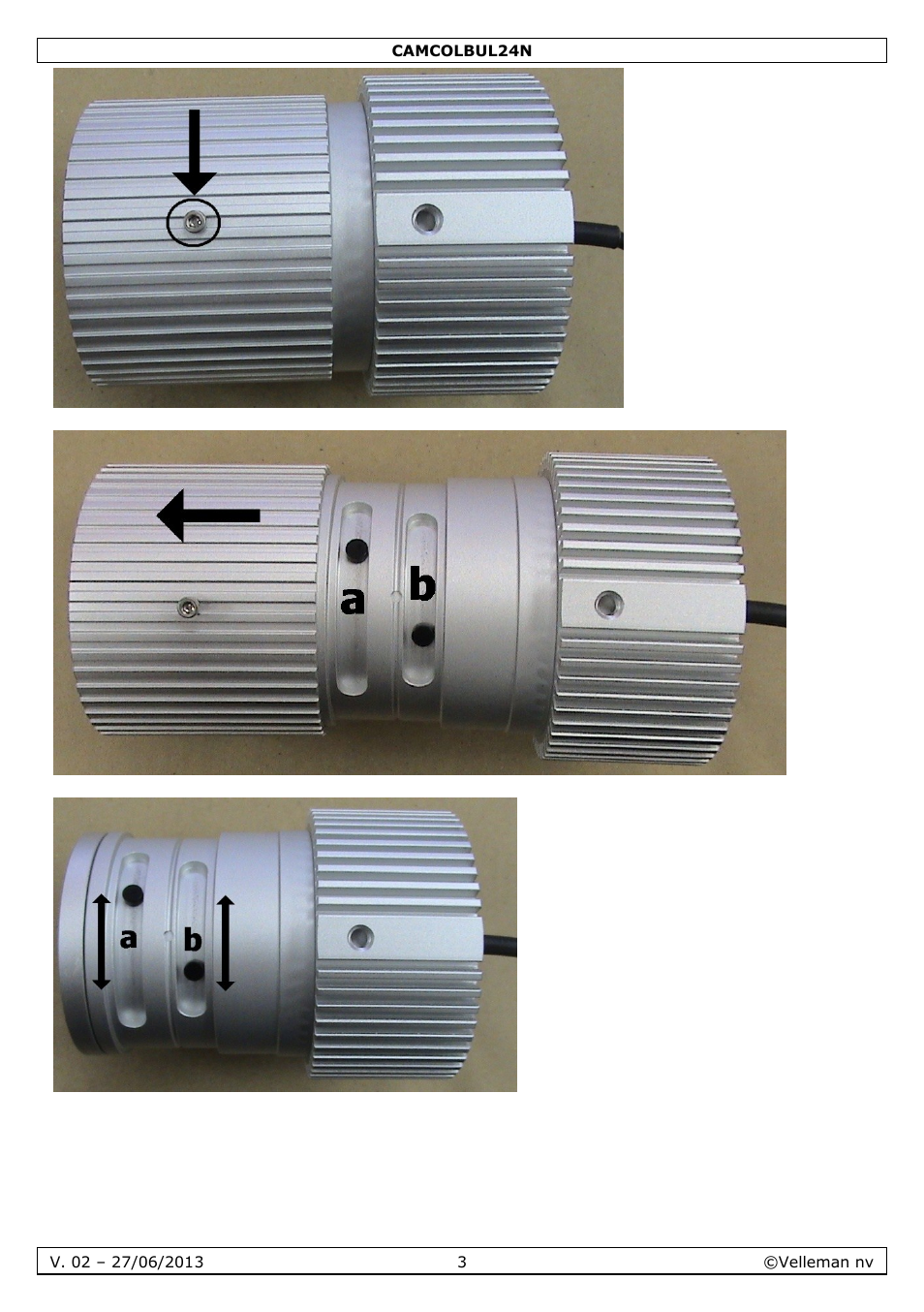 Velleman CAMCOLBUL24N User Manual | Page 3 / 20