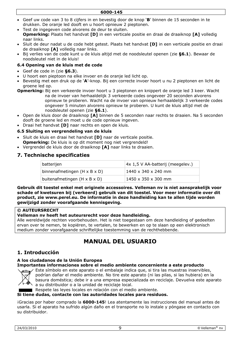 Manual, L del u, Usuari | Velleman 6000-145 User Manual | Page 9 / 19