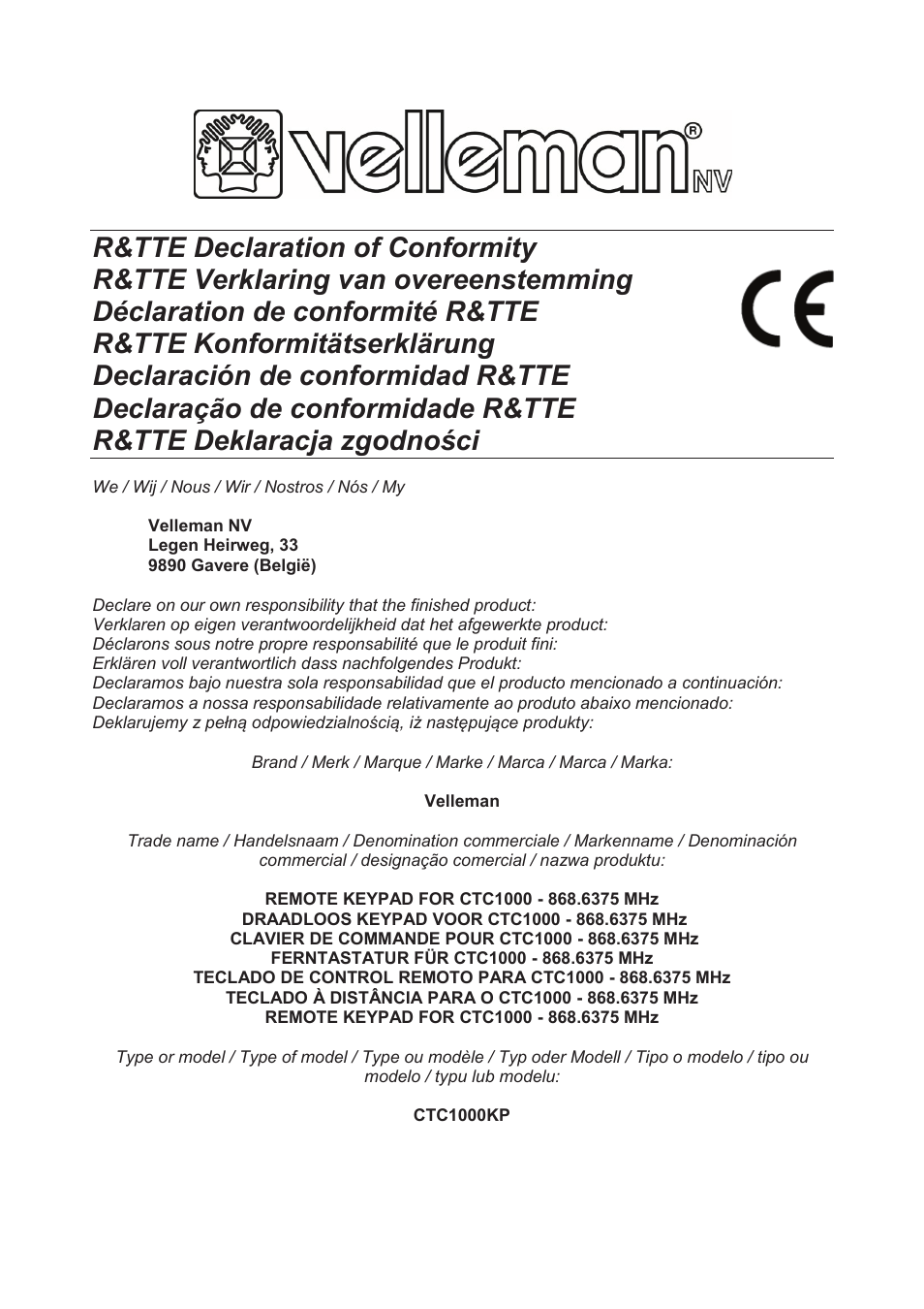 Velleman CTC1000KP User Manual | Page 68 / 69