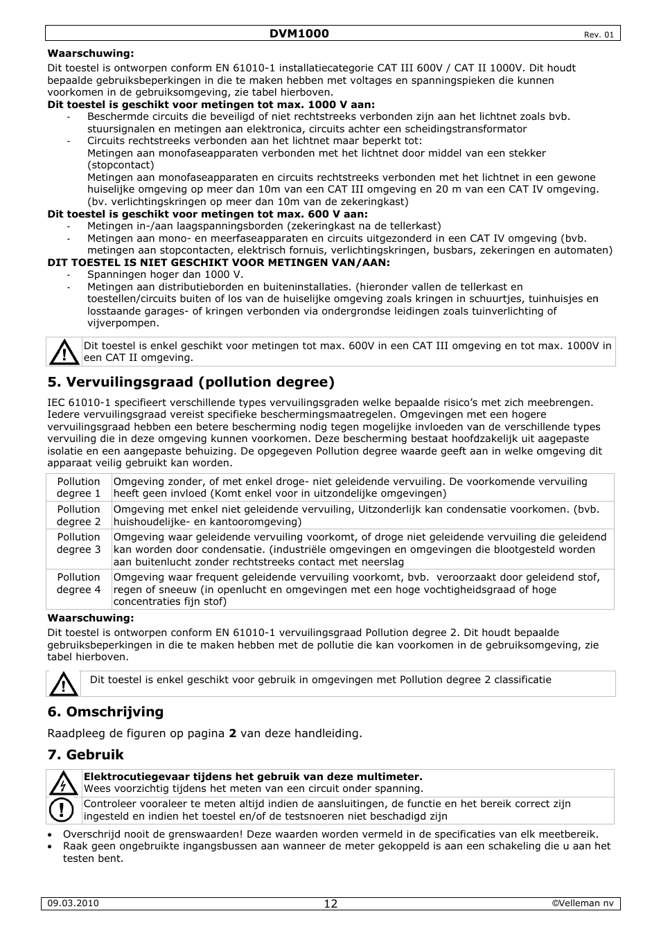 Vervuil, Omschr, Gebruik | Ingsgraa, Rijving, Ad (pollu, Ution deg, Gree) | Velleman DVM1000 User Manual | Page 12 / 41