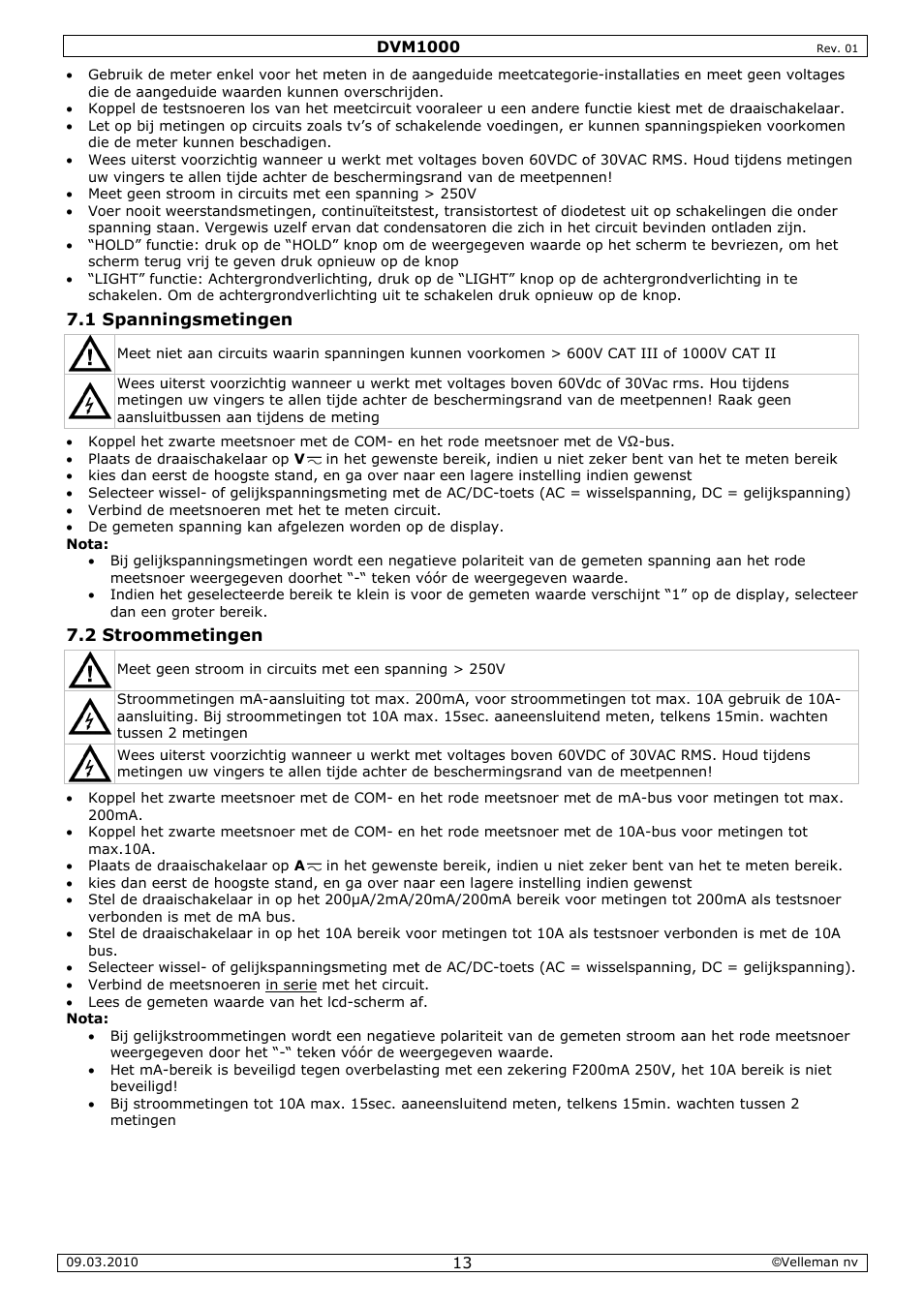 Velleman DVM1000 User Manual | Page 13 / 41