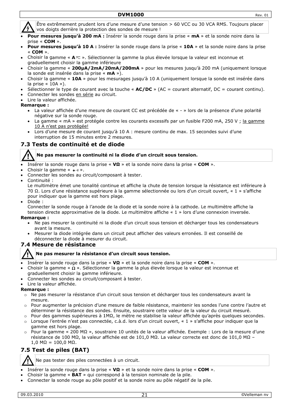 Velleman DVM1000 User Manual | Page 21 / 41