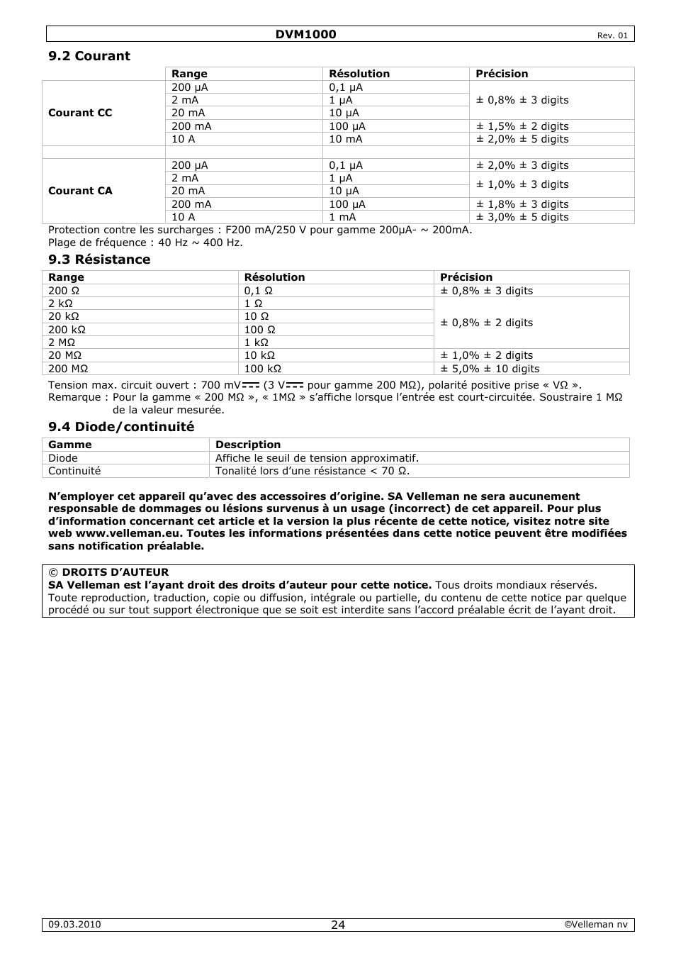 Velleman DVM1000 User Manual | Page 24 / 41
