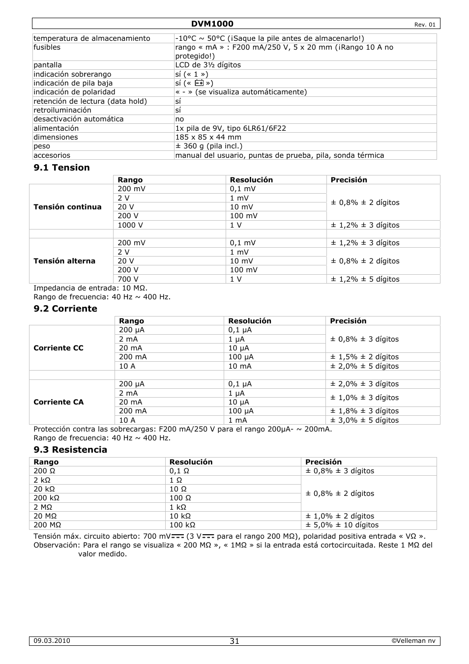 Velleman DVM1000 User Manual | Page 31 / 41