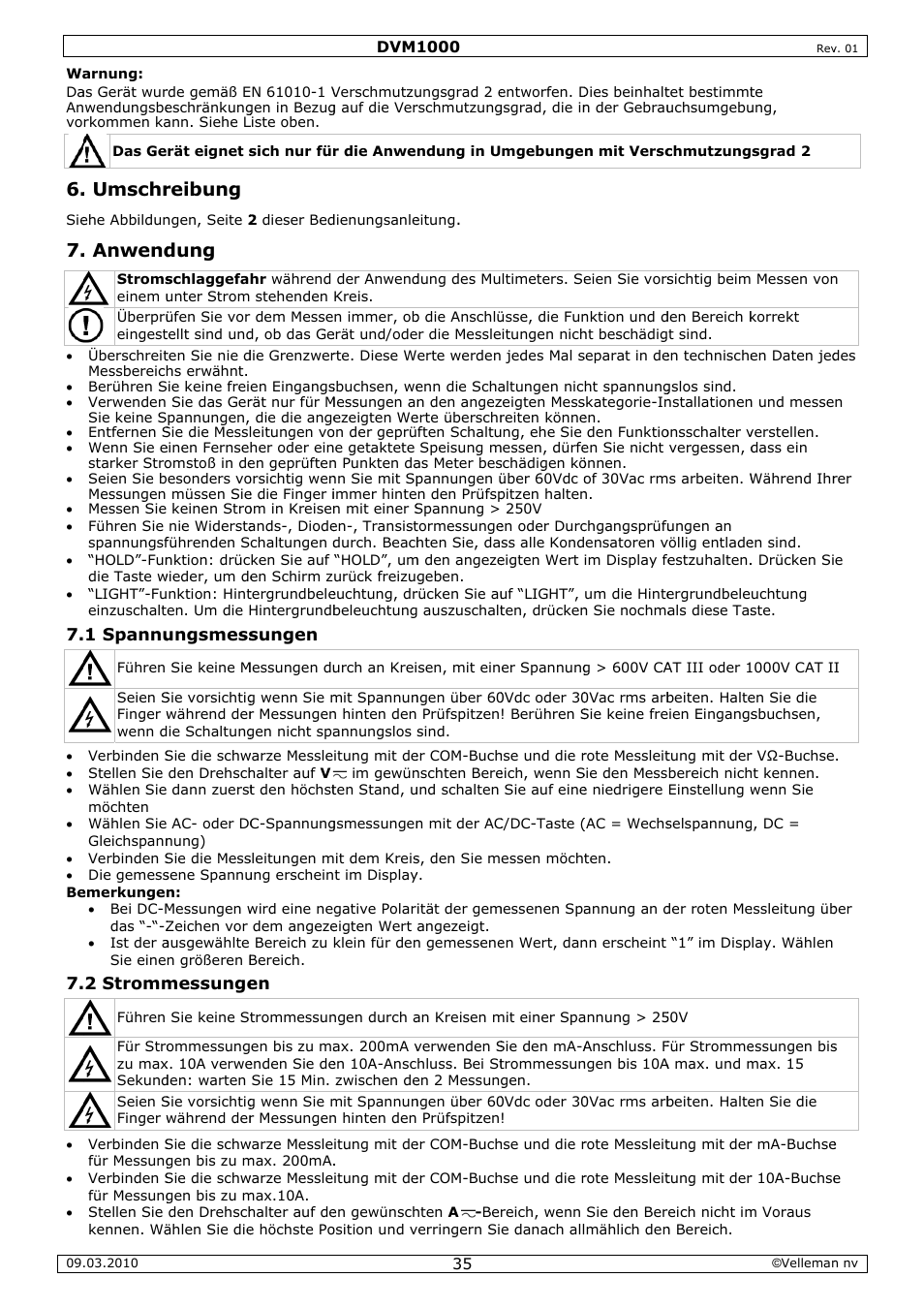 Umschr, Anwend, Reibung | Dung | Velleman DVM1000 User Manual | Page 35 / 41