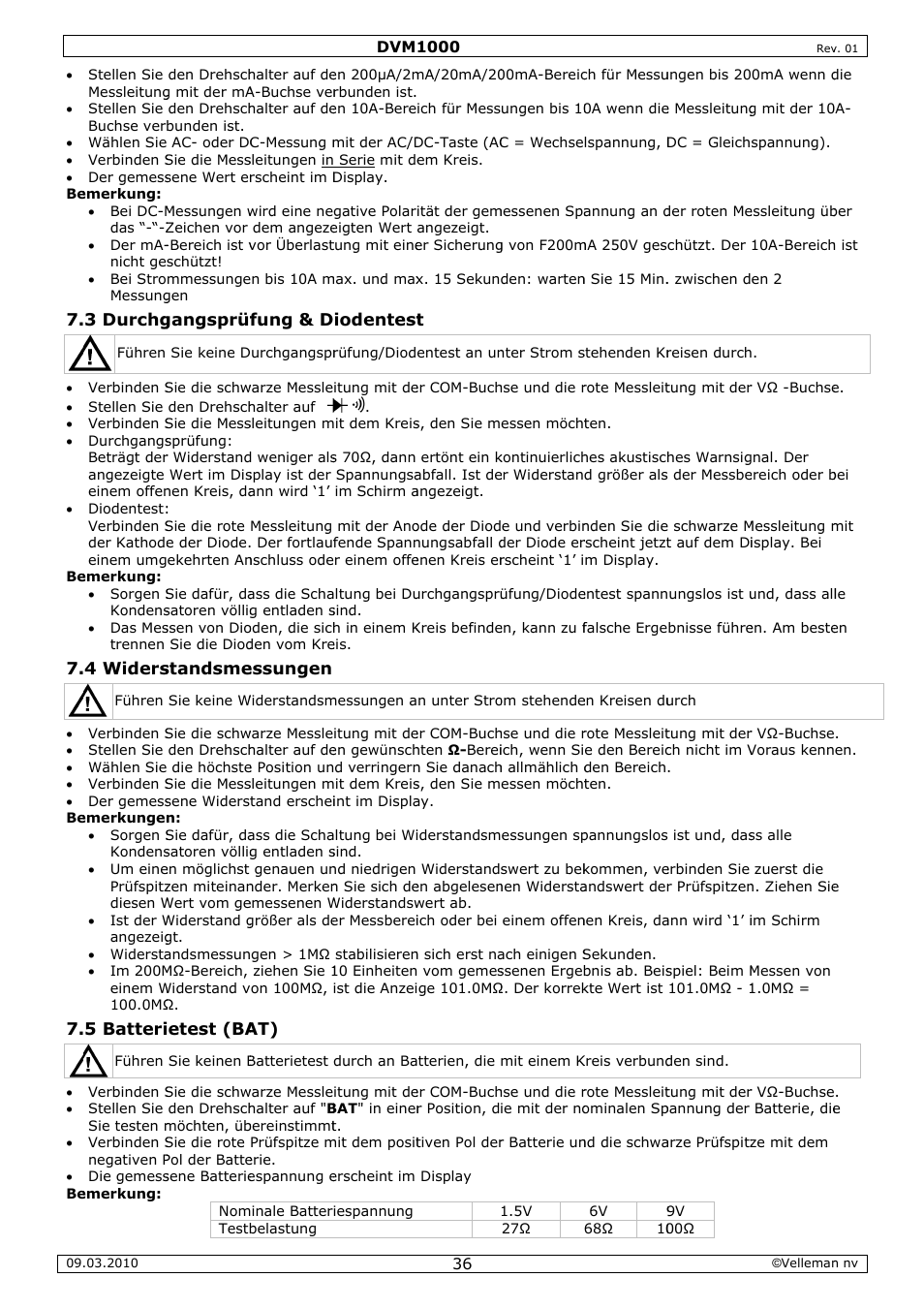 Velleman DVM1000 User Manual | Page 36 / 41