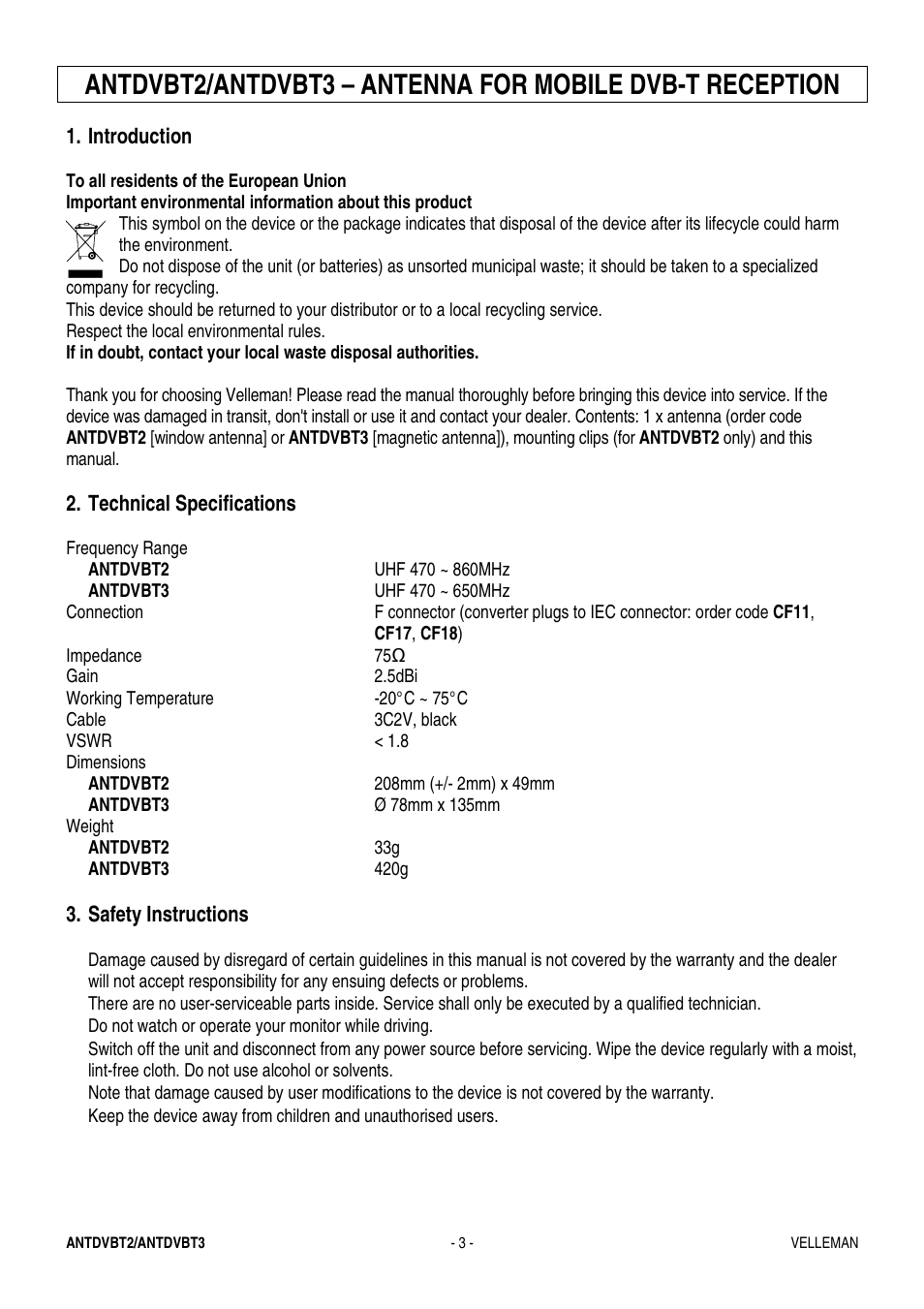 Velleman ANTDVBT2 User Manual | Page 3 / 12