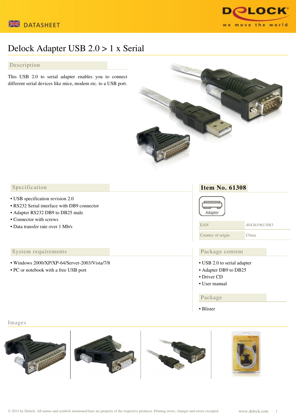 DeLOCK 61308 User Manual | 1 page