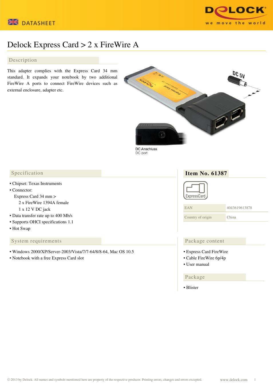 DeLOCK 61387 User Manual | 2 pages