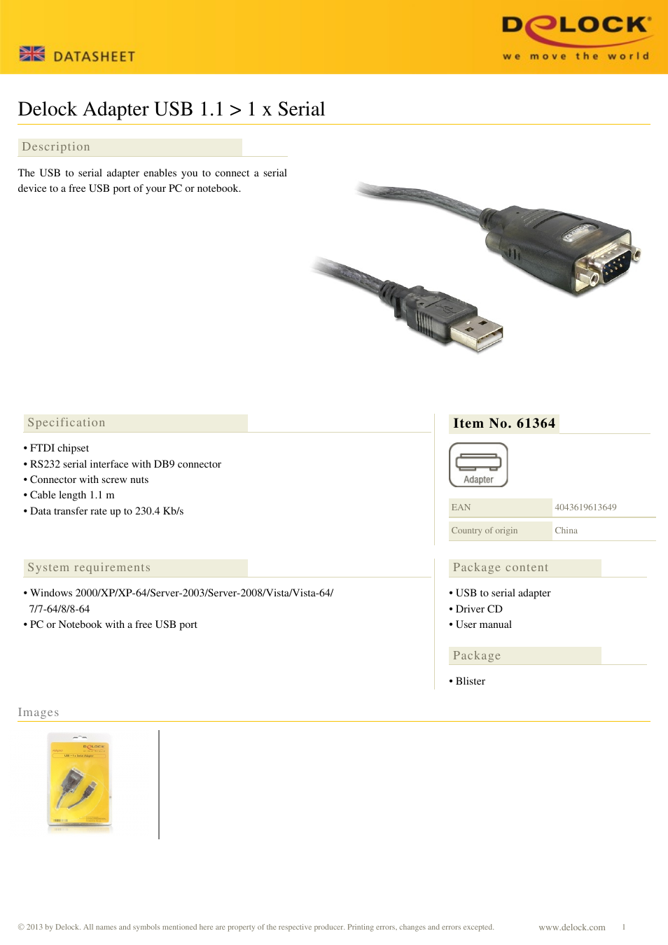 DeLOCK 61364 User Manual | 1 page