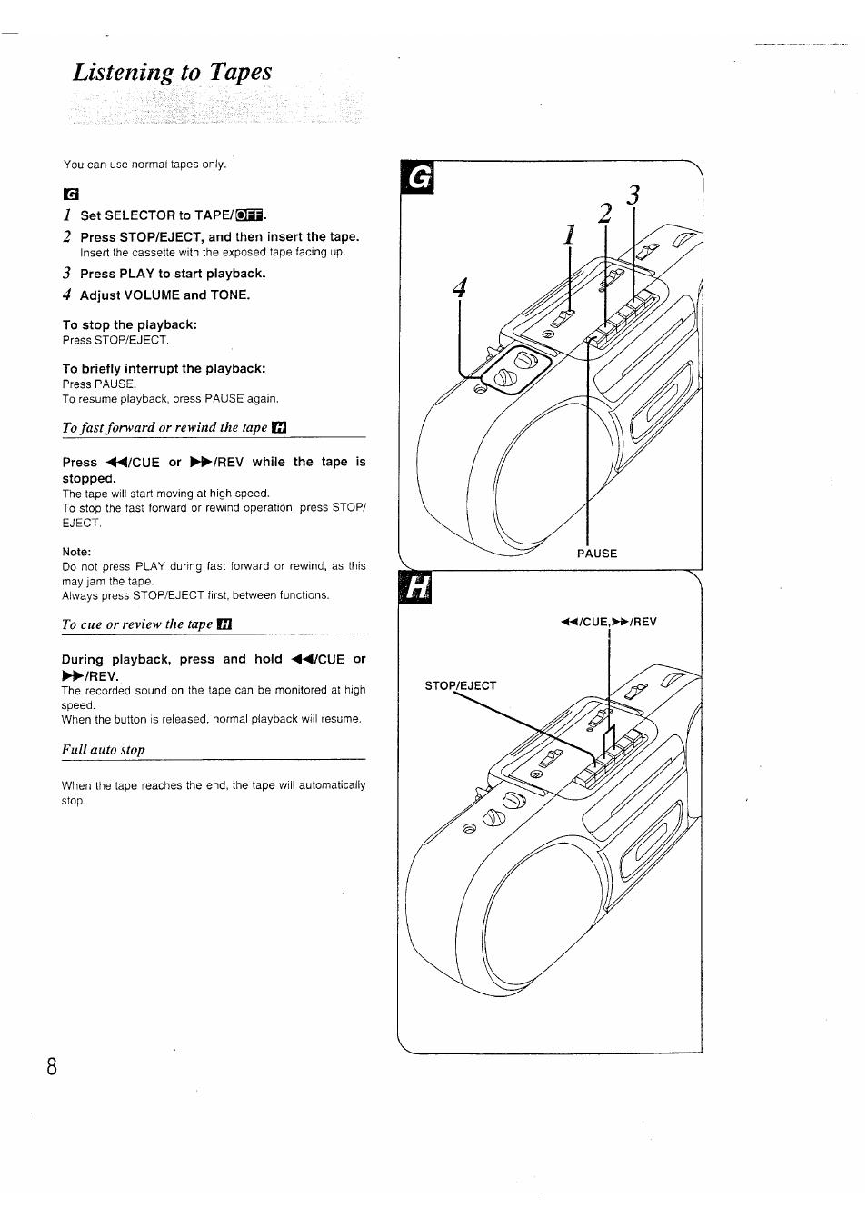 Listening to tapes | Panasonic RX-FS430 EP9K User Manual | Page 7 / 17