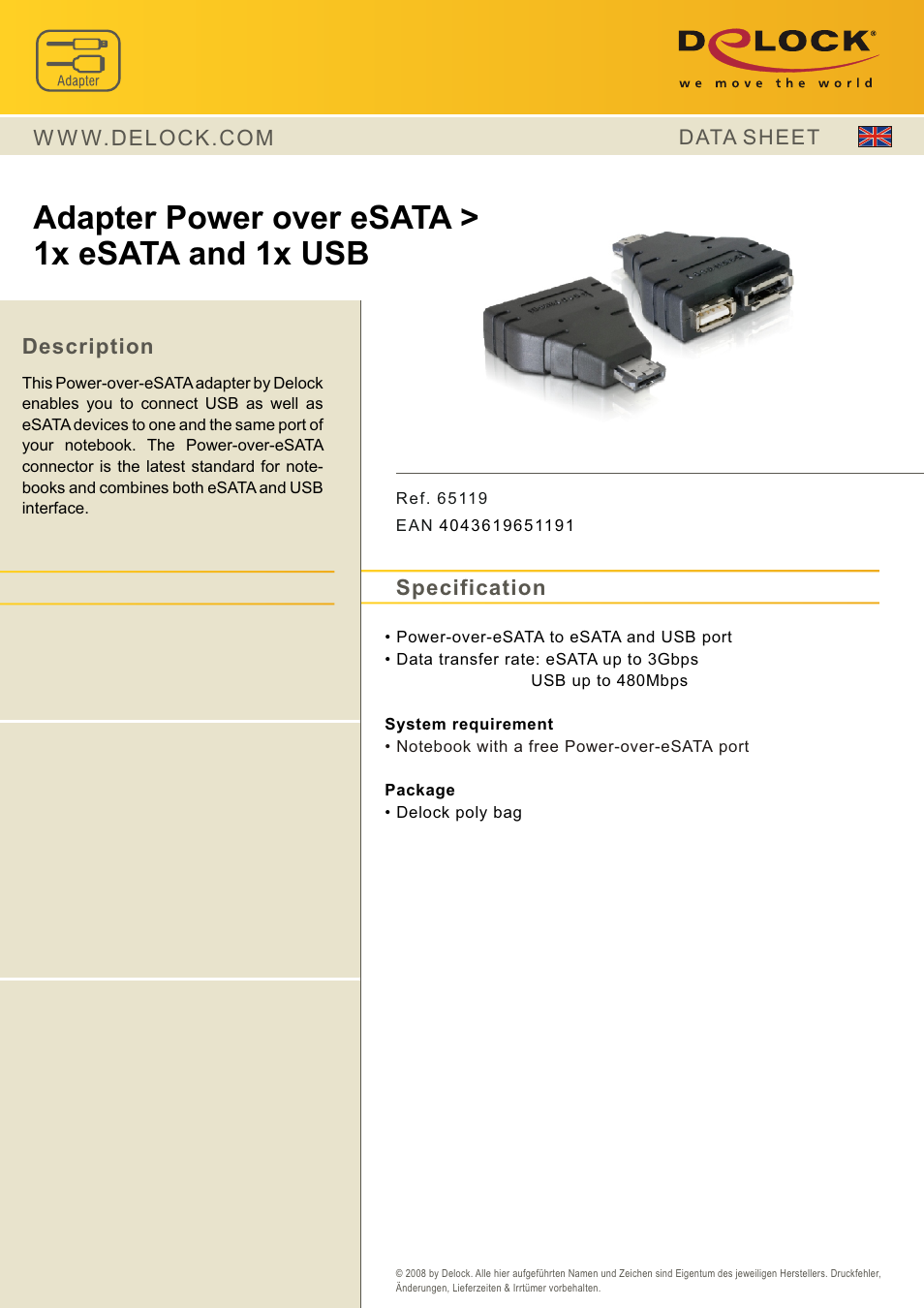 DeLOCK 65119 User Manual | 1 page