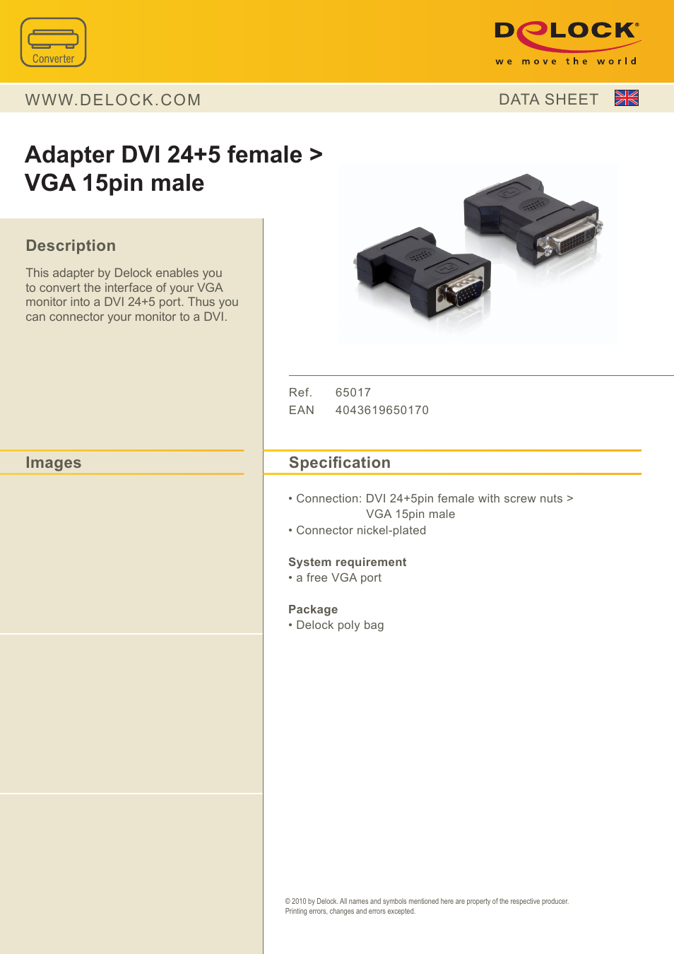 DeLOCK 65017 User Manual | 1 page