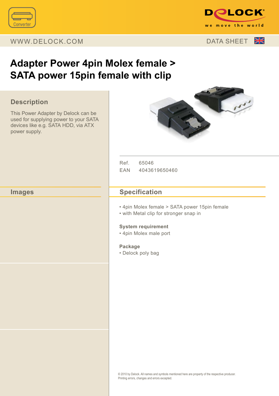 DeLOCK 65046 User Manual | 1 page