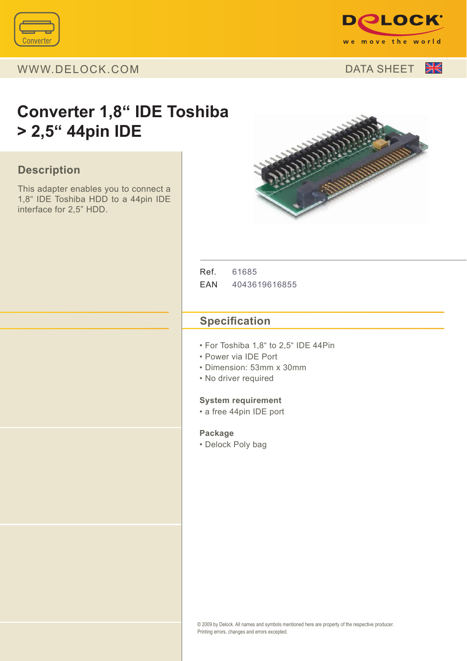 DeLOCK 61685 User Manual | 1 page
