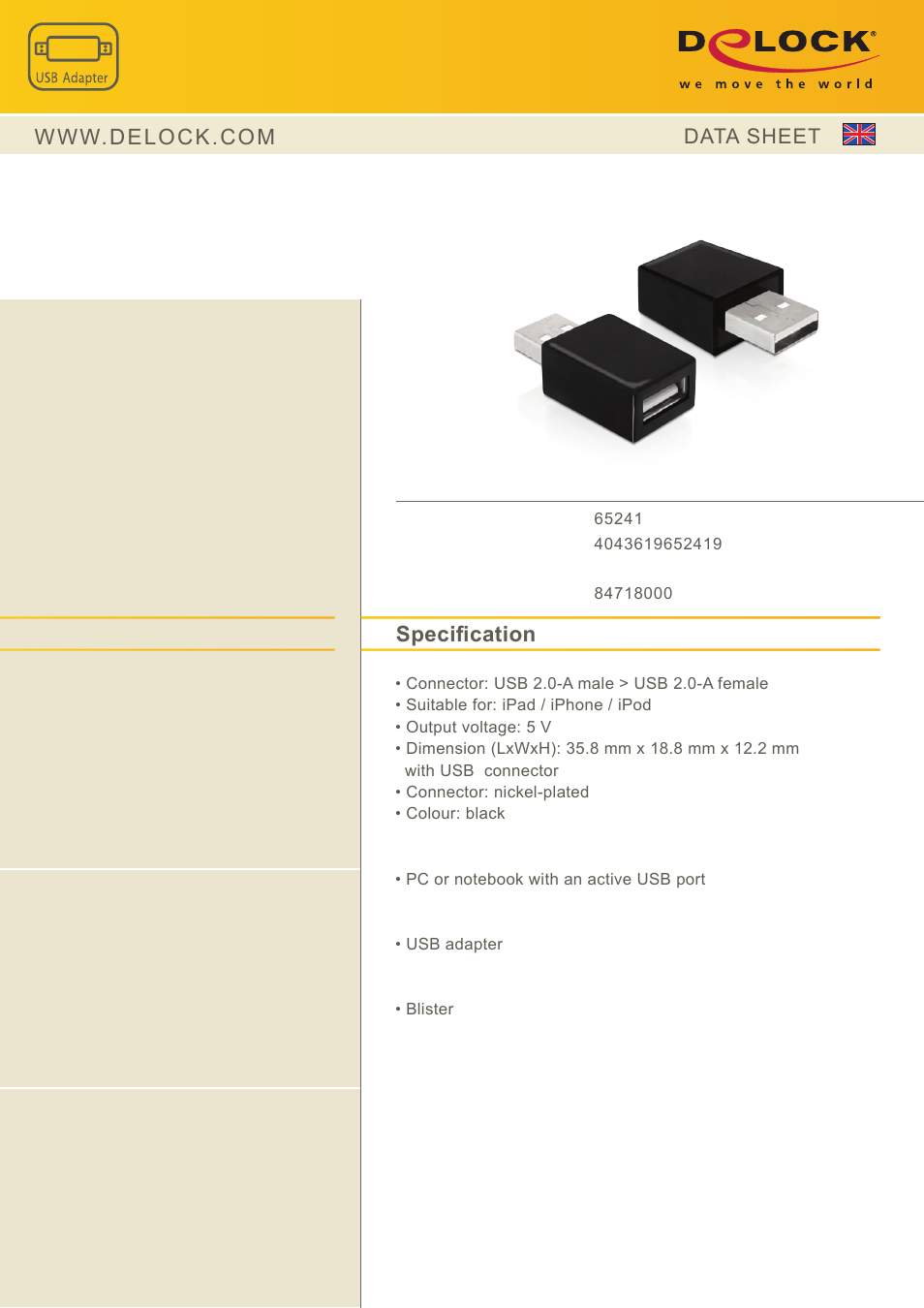 DeLOCK 65241 User Manual | 1 page