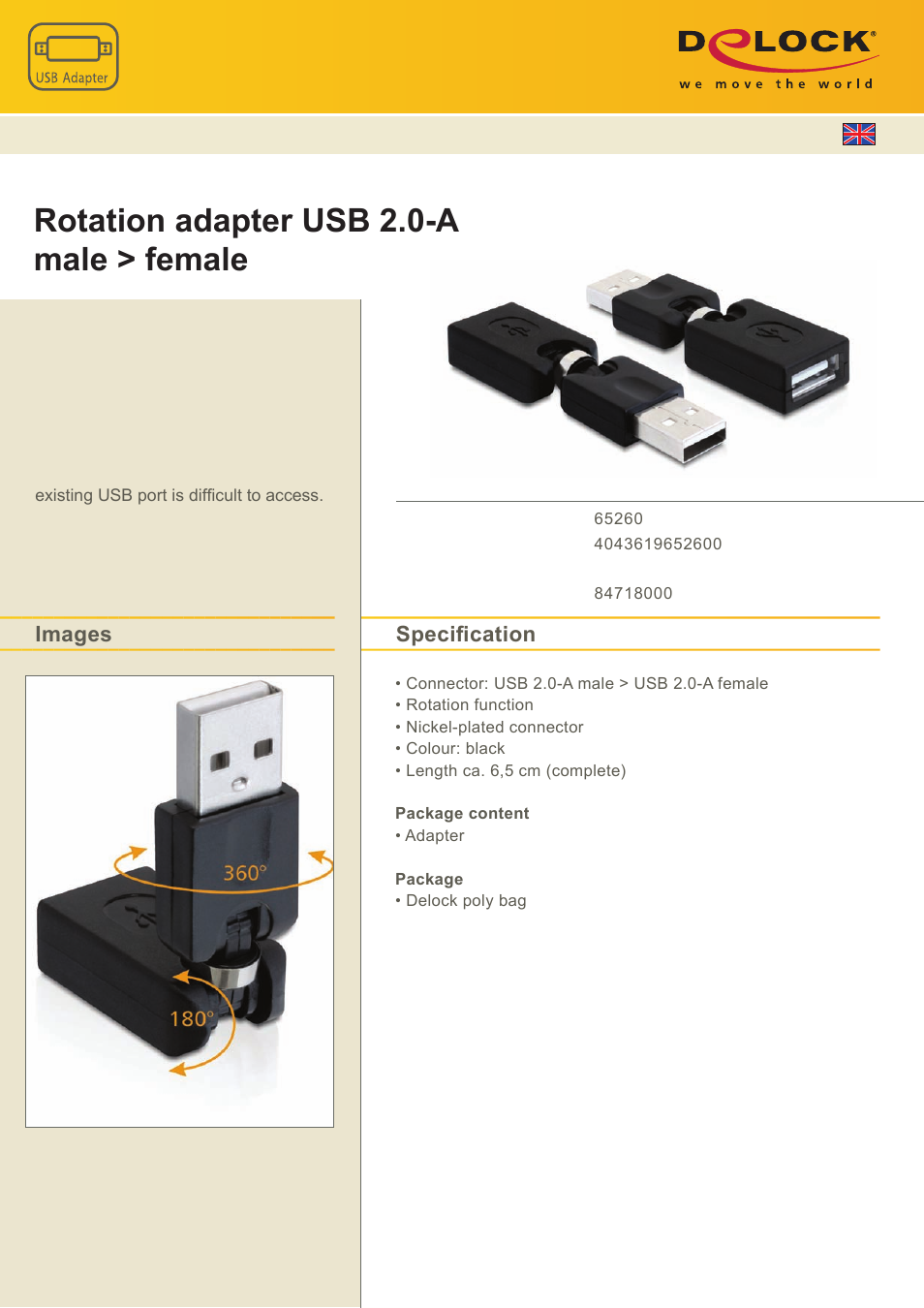 DeLOCK 65260 User Manual | 1 page