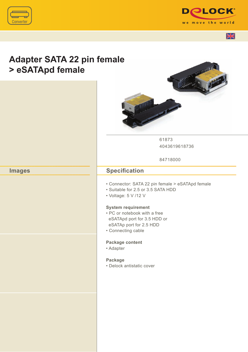 DeLOCK 61873 User Manual | 1 page