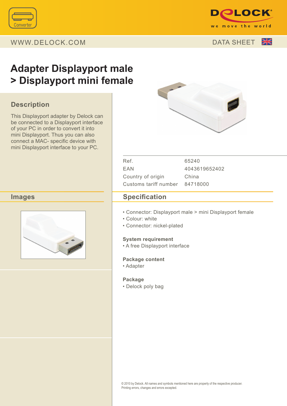 DeLOCK 65240 User Manual | 1 page