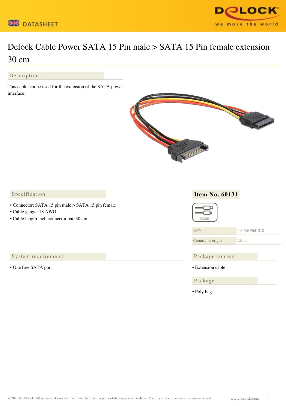 DeLOCK 60131 User Manual | 1 page