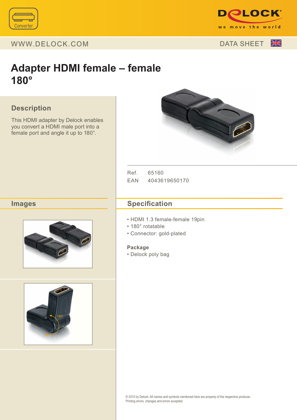 DeLOCK 65160 User Manual | 1 page