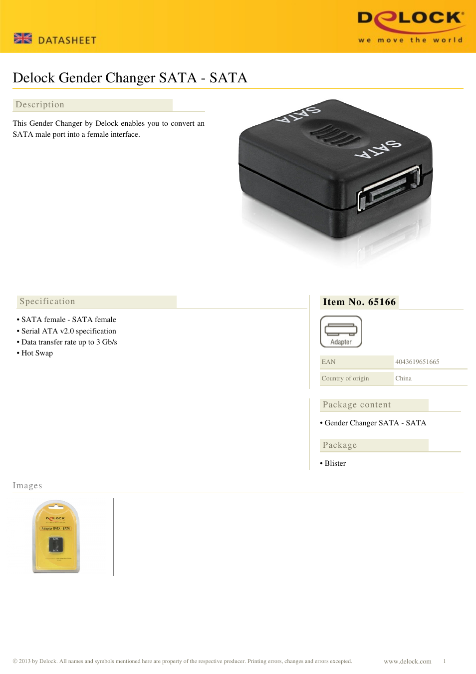 DeLOCK 65166 User Manual | 1 page