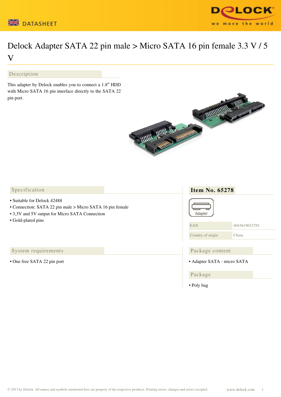 DeLOCK 65278 User Manual | 1 page