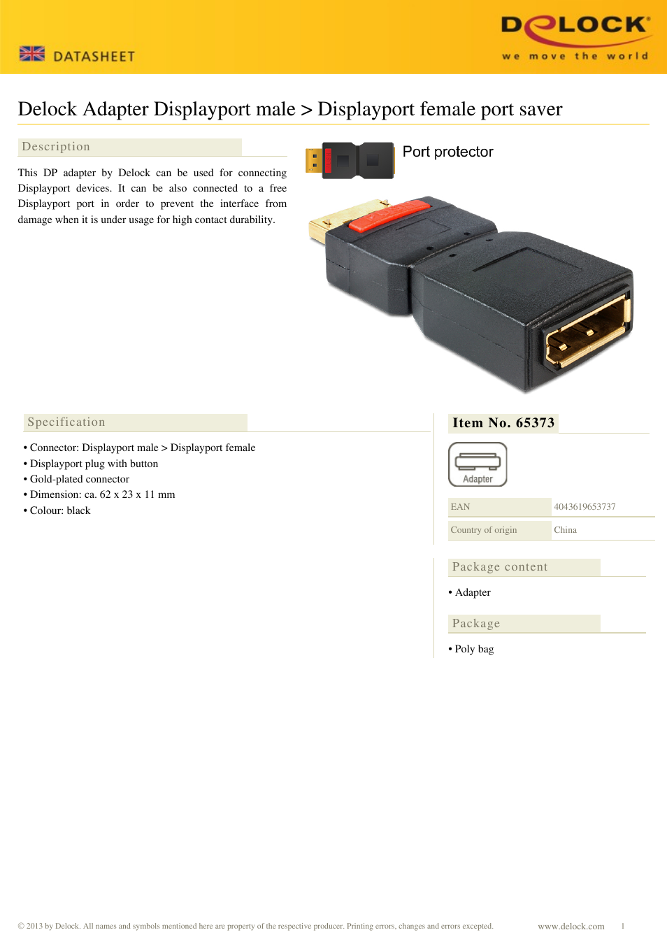 DeLOCK 65373 User Manual | 1 page