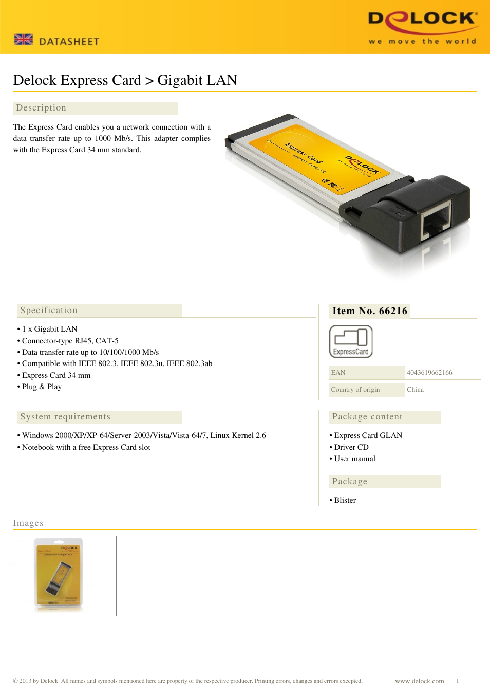 DeLOCK 66216 User Manual | 1 page