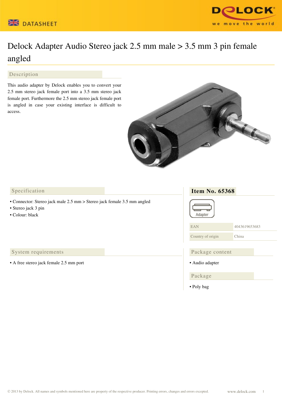 DeLOCK 65368 User Manual | 1 page