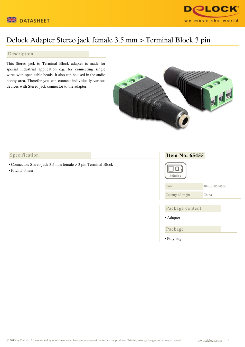 DeLOCK 65455 User Manual | 1 page