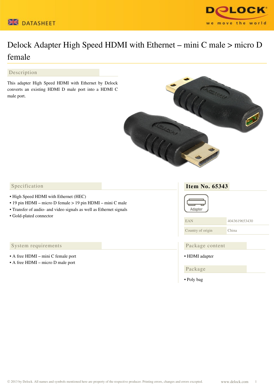 DeLOCK 65343 User Manual | 1 page