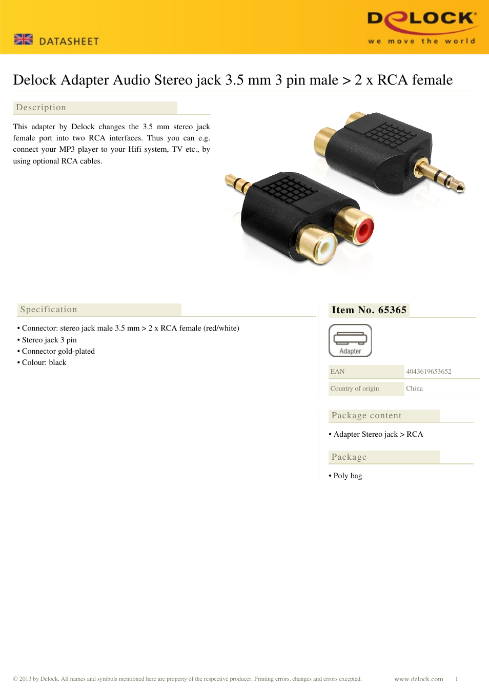 DeLOCK 65365 User Manual | 1 page