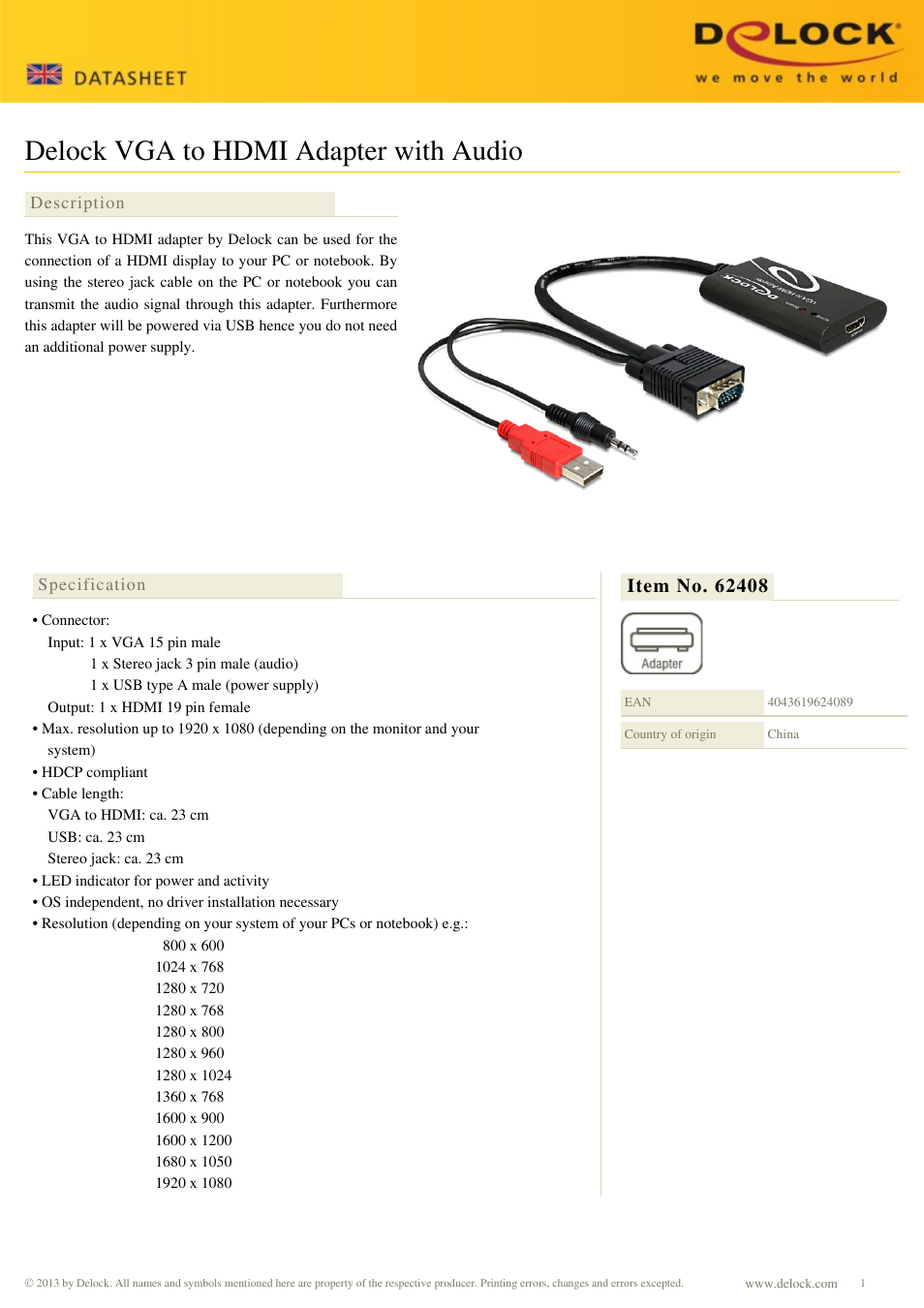 DeLOCK 62408 User Manual | 2 pages