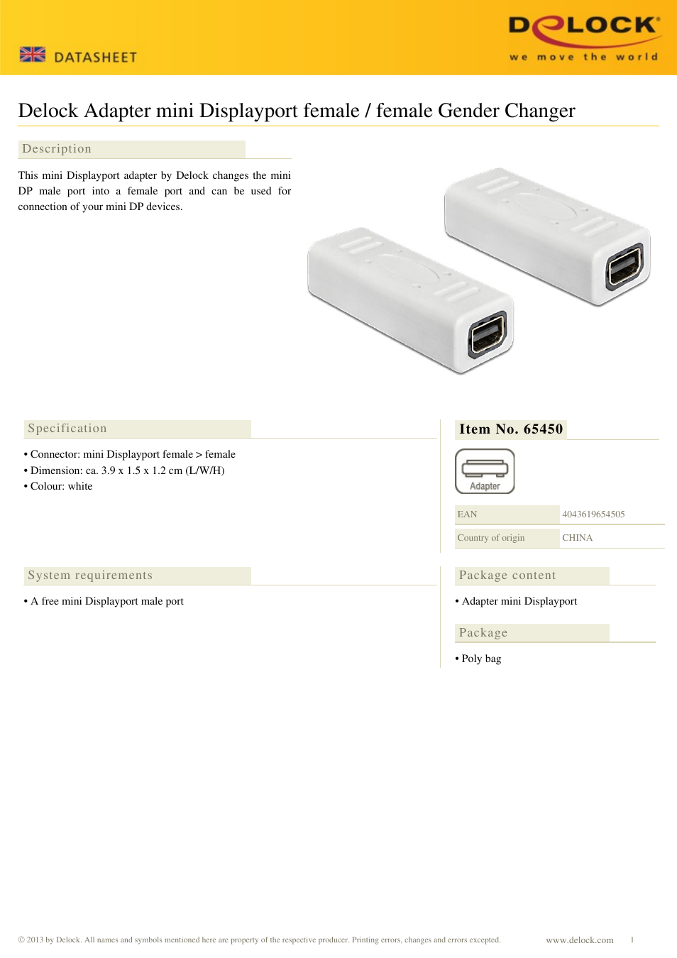 DeLOCK 65450 User Manual | 1 page