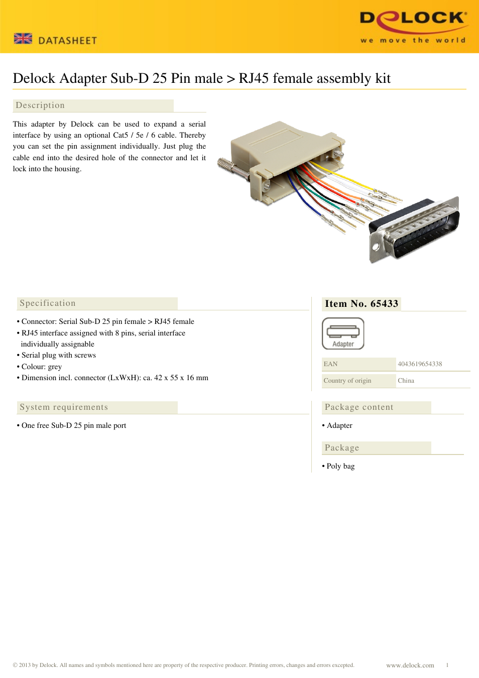 DeLOCK 65433 User Manual | 1 page