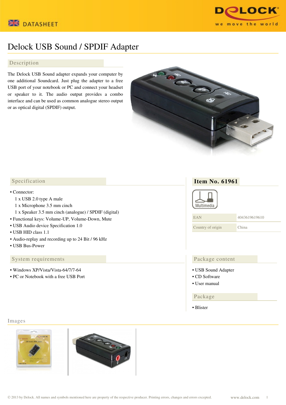 DeLOCK 61961 User Manual | 1 page