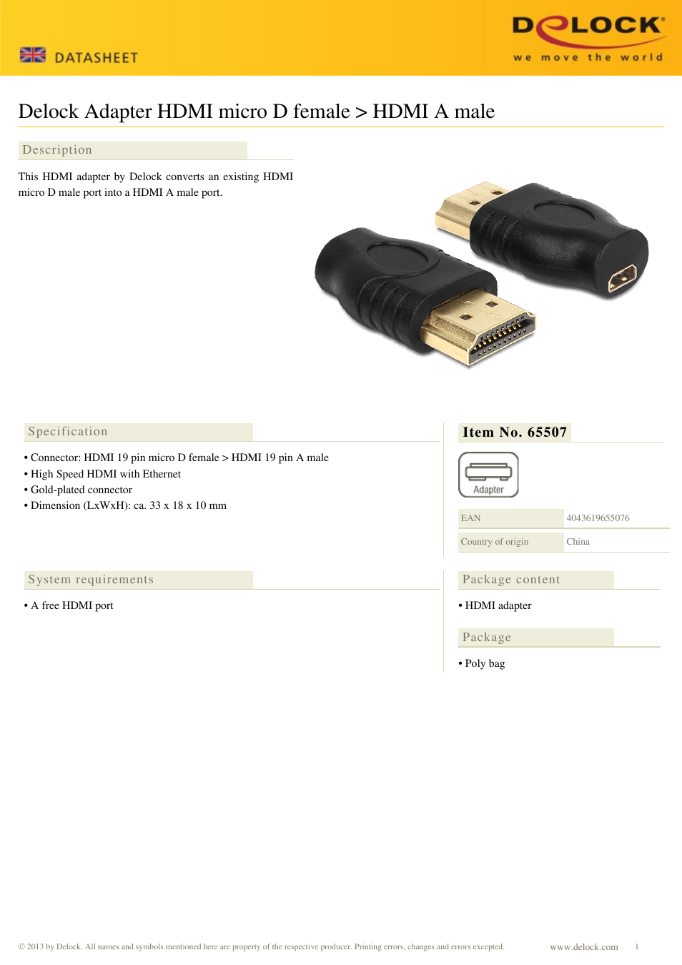 DeLOCK 65507 User Manual | 1 page