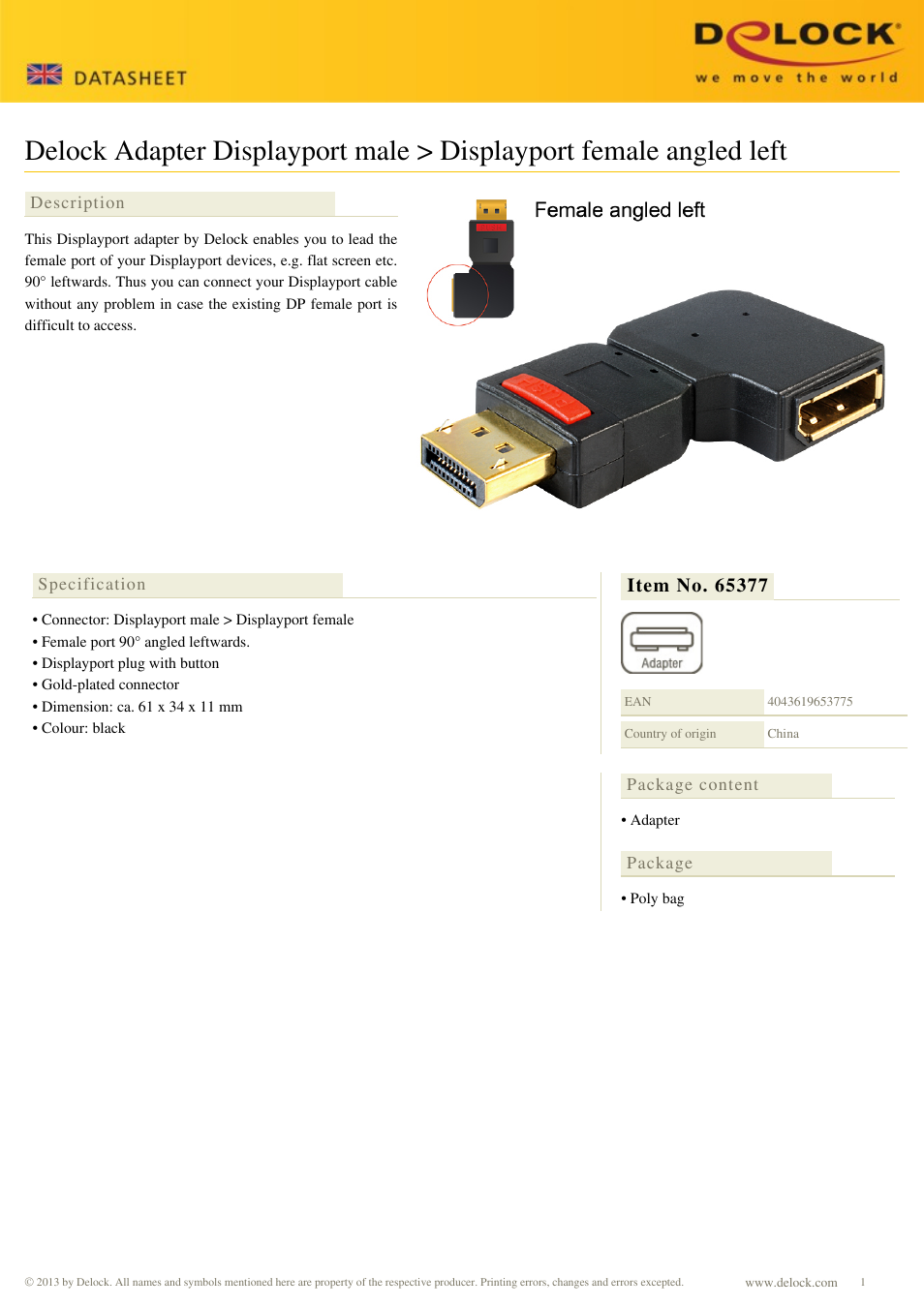 DeLOCK 65377 User Manual | 1 page