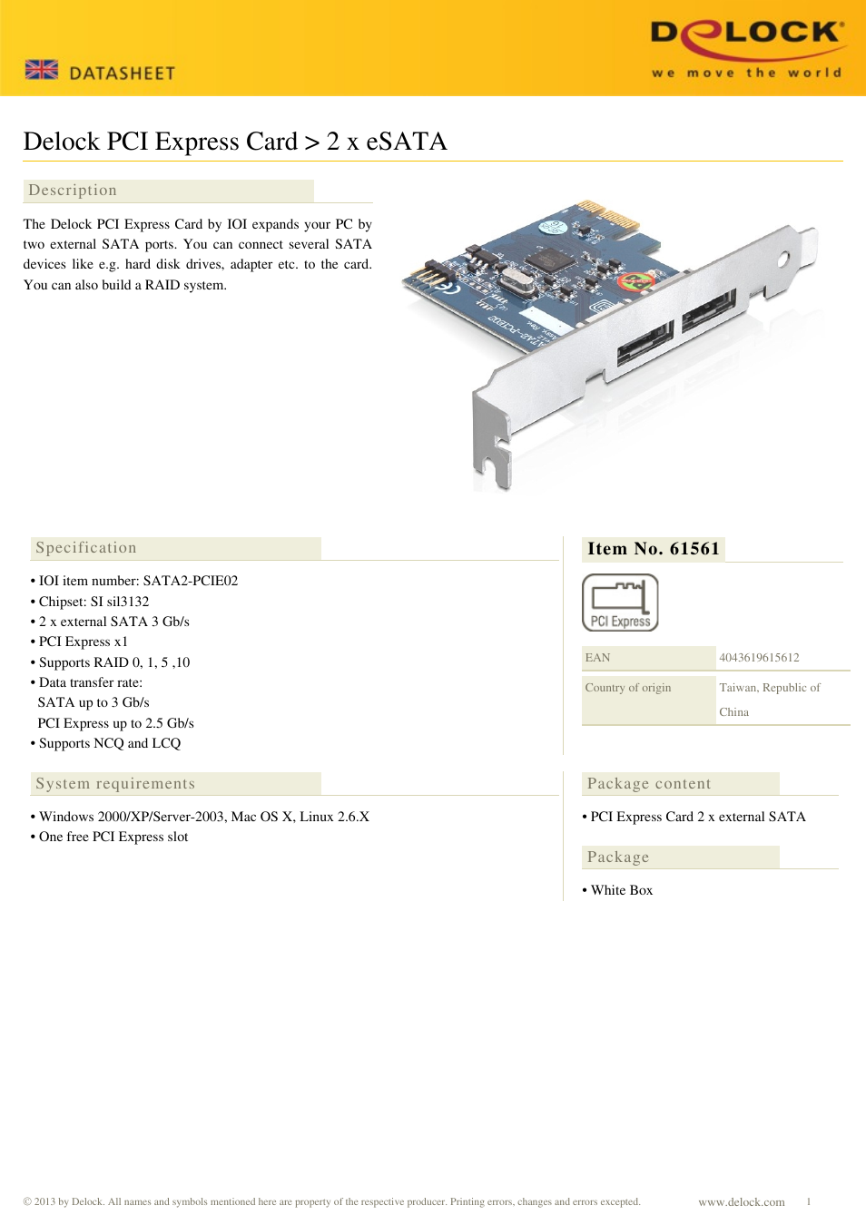 DeLOCK 61561 User Manual | 1 page